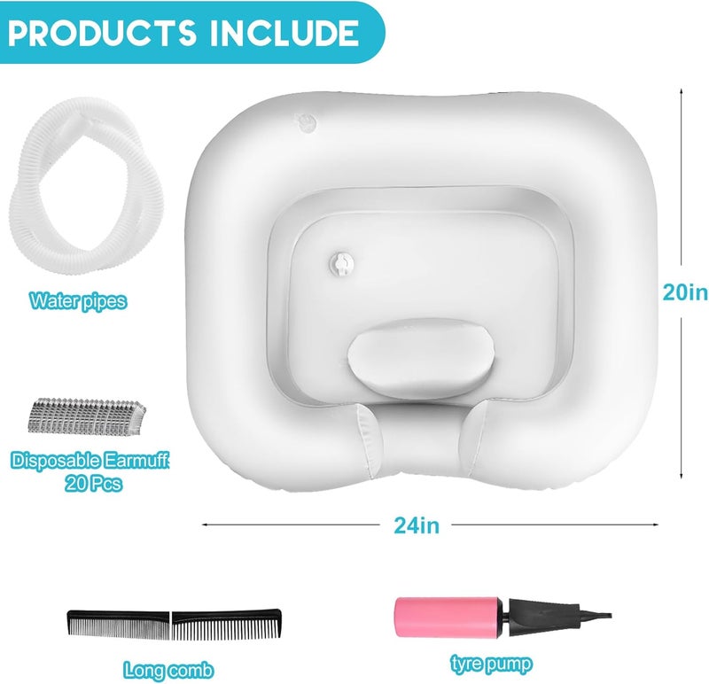 Samlomi Inflatable Shampoo Basin White - Portable Hair Washing Bowl/Tub for Bedridden, Disabled,Injured, Elderly, Hair Washtub for Dreadlocks and at Home Sink Washing - Image 2
